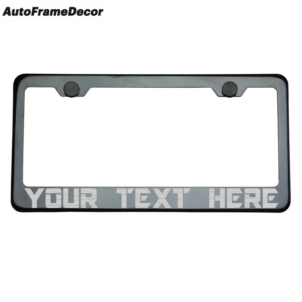 Personalized Chrome Black License Plate Frames for Standard Front/Back Vehicle Stainless Steel Metal Car License Holder with Screw Caps 
